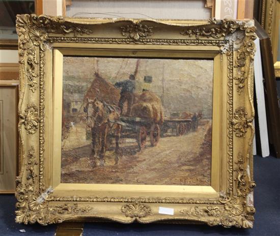 Harry Fidler (1856-1935) Carts alongside a wharf 18 x 21.5in.